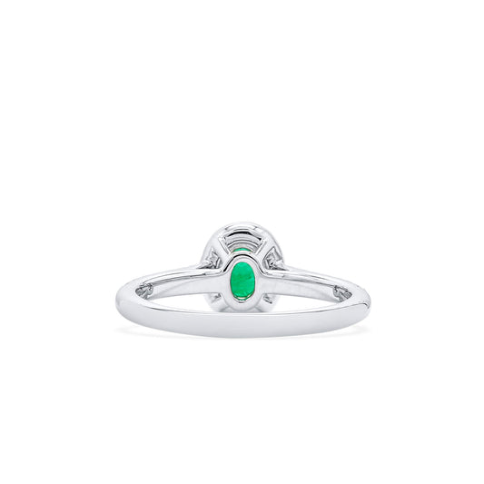 Natural Vivid Green Colombian Emerald Halo Ring, 18K White Gold, Oval Shape, 0.58 Ct. TW