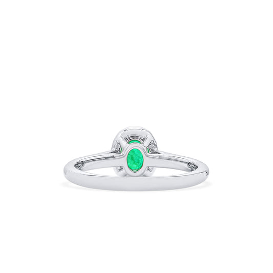 Natural Vivid Green Colombian Emerald Halo Ring, 18K White Gold, Oval Shape, 0.65 Ct. TW