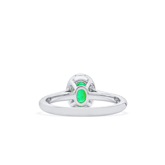 Natural Vivid Green Colombian Emerald Halo Ring, 18K White Gold, Oval Shape, 0.75 Ct. TW