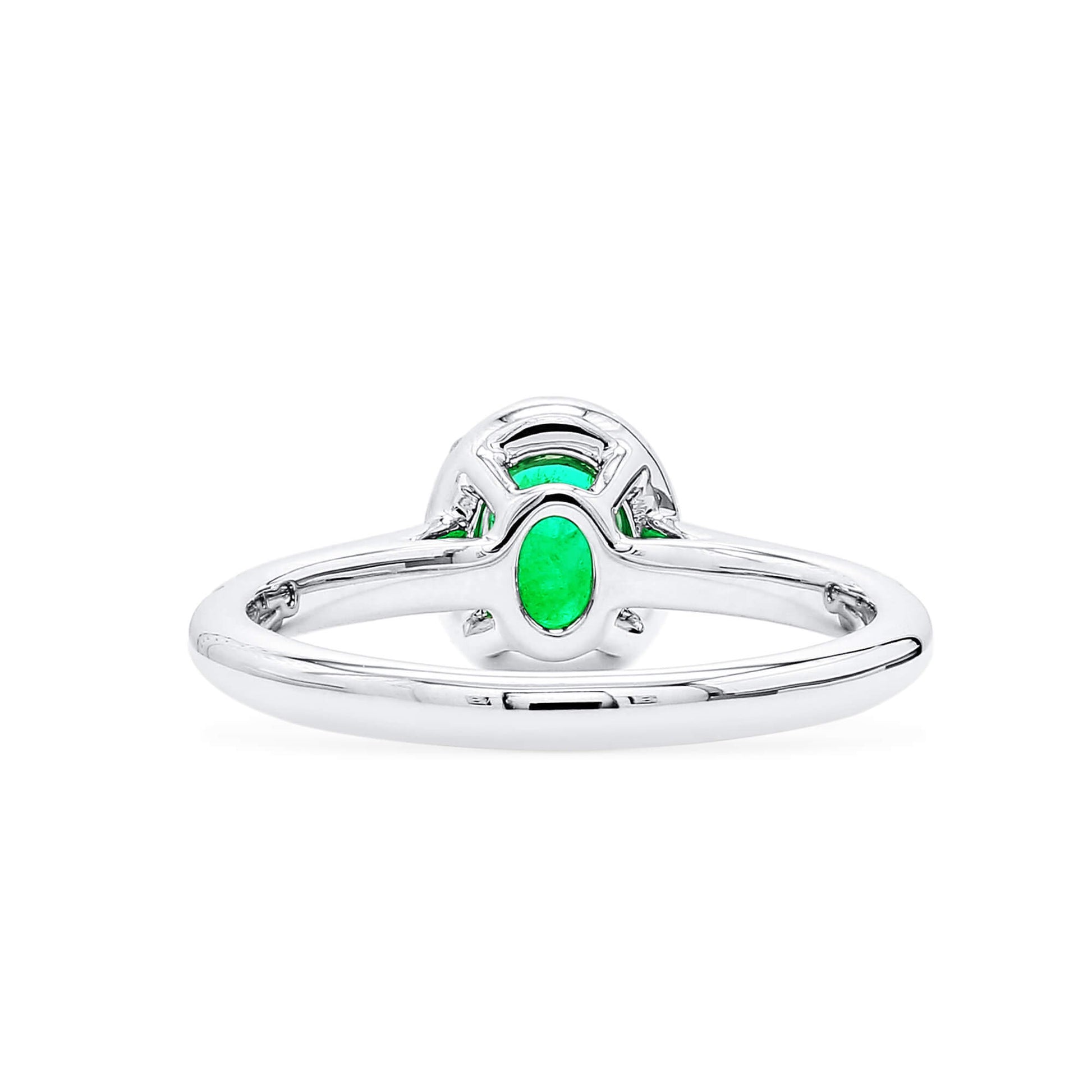 Natural Green Colombian Emerald Halo Ring, 18K White Gold, Oval Shape, 0.74 Ct. TW