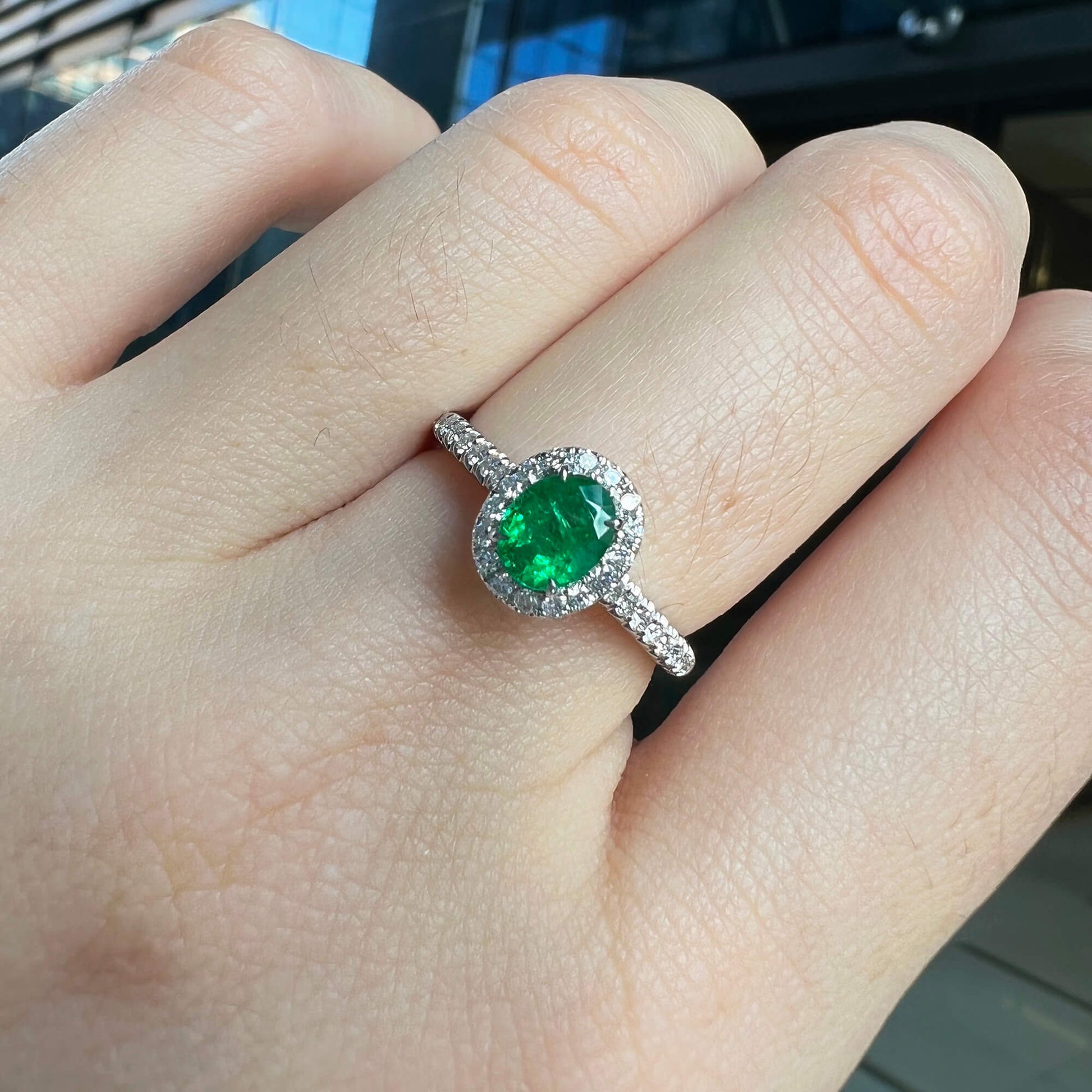 Vivid Green Emerald And Diamond Ring, 0.62 Ct. (0.87 Ct. TW), G2112020315
