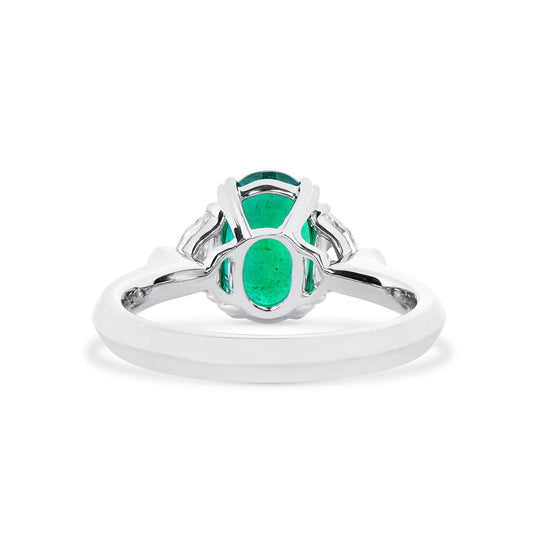Natural Vivid Green Himalayan Mountains Emerald Three Stone Ring, 18K White Gold, Oval Shape, 2.27 Ct. TW