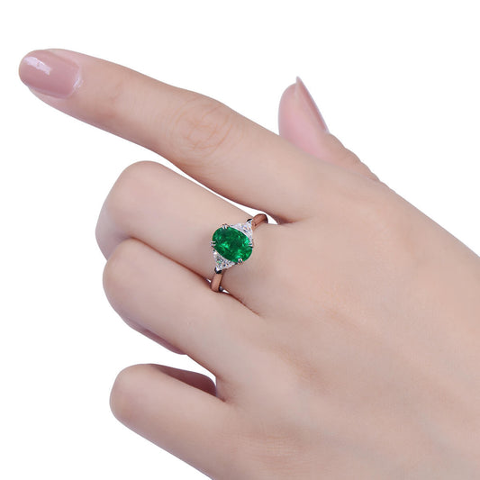 Natural Vivid Green Himalayan Mountains Emerald Three Stone Ring, 18K White Gold, Oval Shape, 2.27 Ct. TW