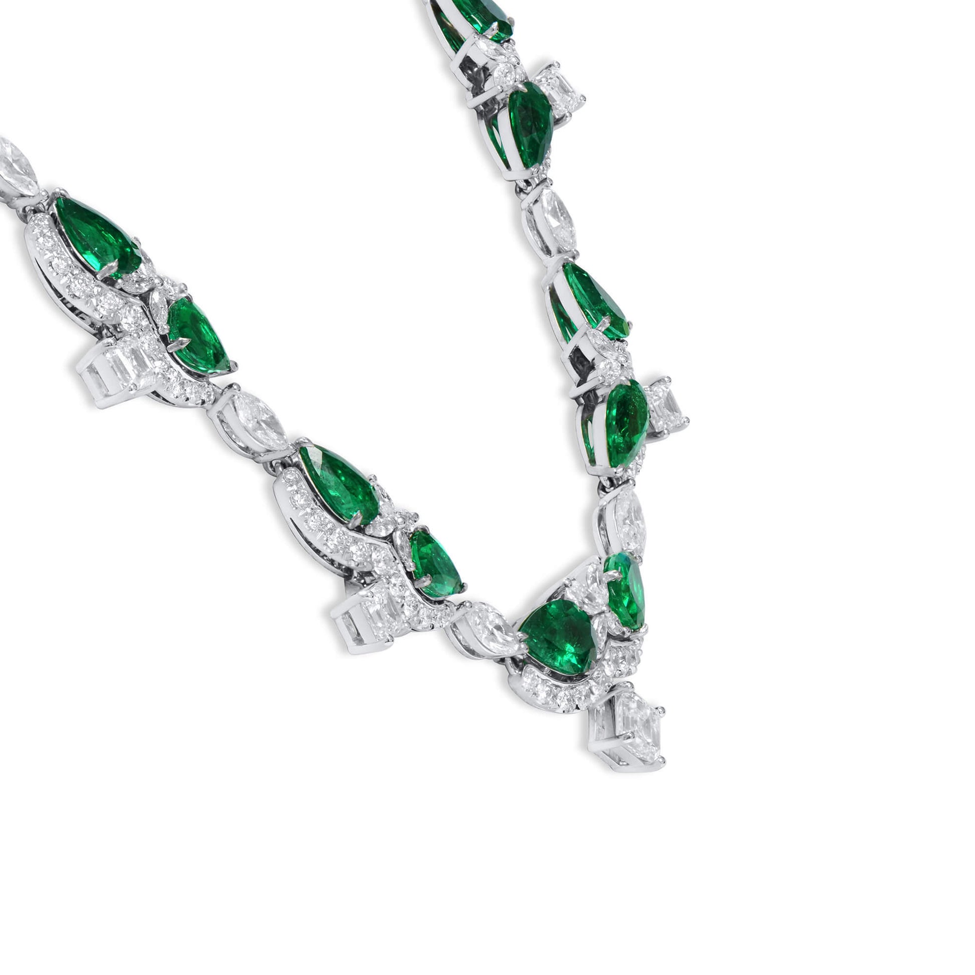 Natural Vivid Green Emerald Necklace, 38.45 Ct. TW, Pear shape, C.DUNAIGRE Certified