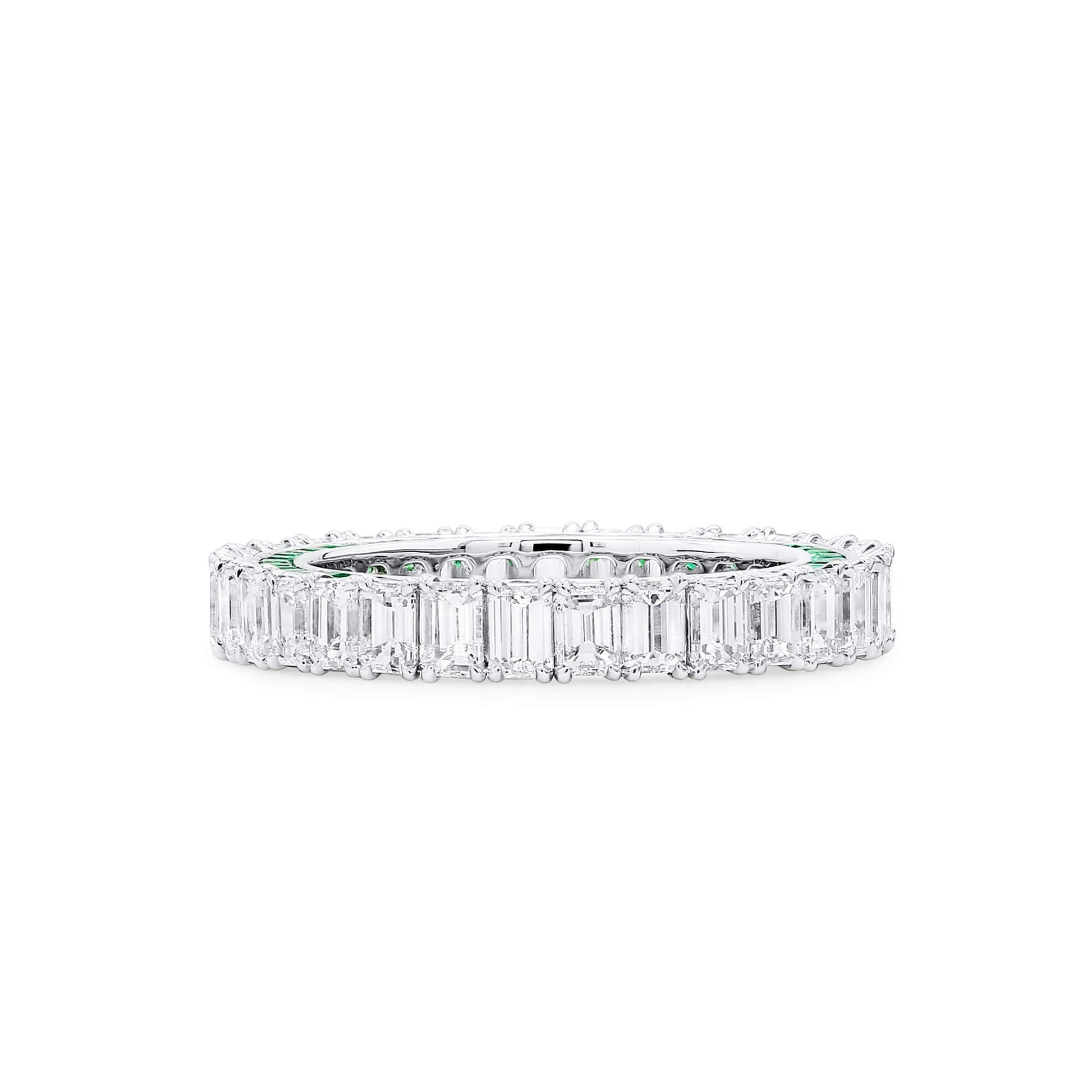 White Diamond and Emerald Eternity Band Ring, 3.12 Ct. (5.66 Ct. TW), Baguette shape