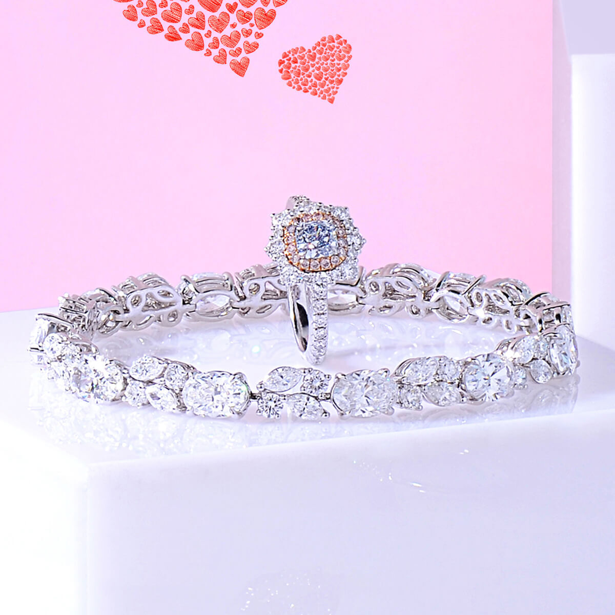White Diamond Bracelet, 14.30 Ct. TW, Oval Shape, GIA Certified