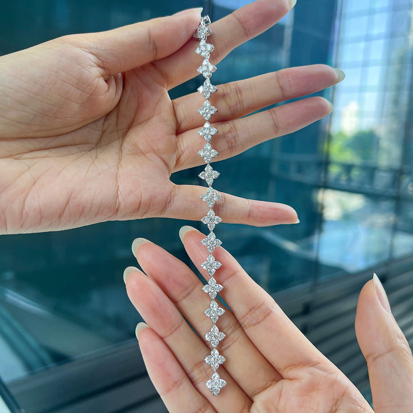 Natural Diamond Bracelet, 18K White Gold, Heart Shape, 9.56 Ct. TW