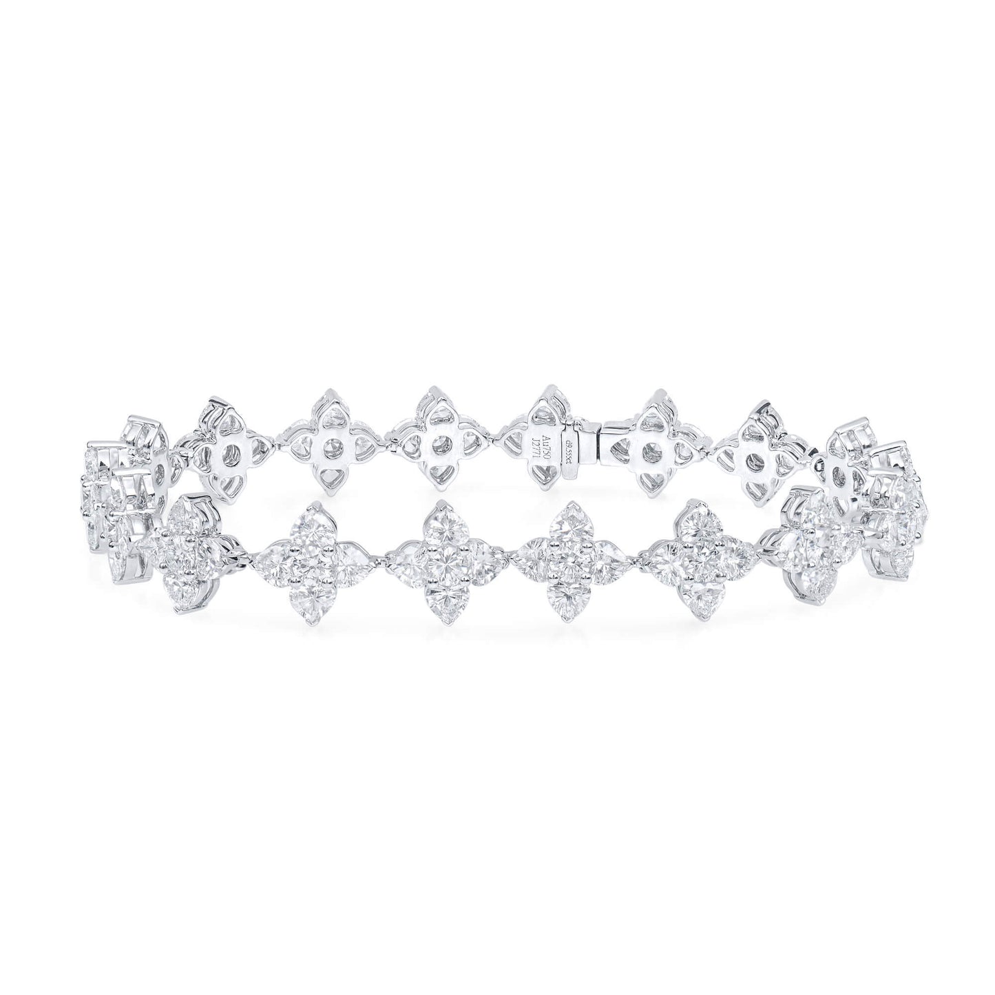 Natural Diamond Bracelet, 18K White Gold, Heart Shape, 9.56 Ct. TW
