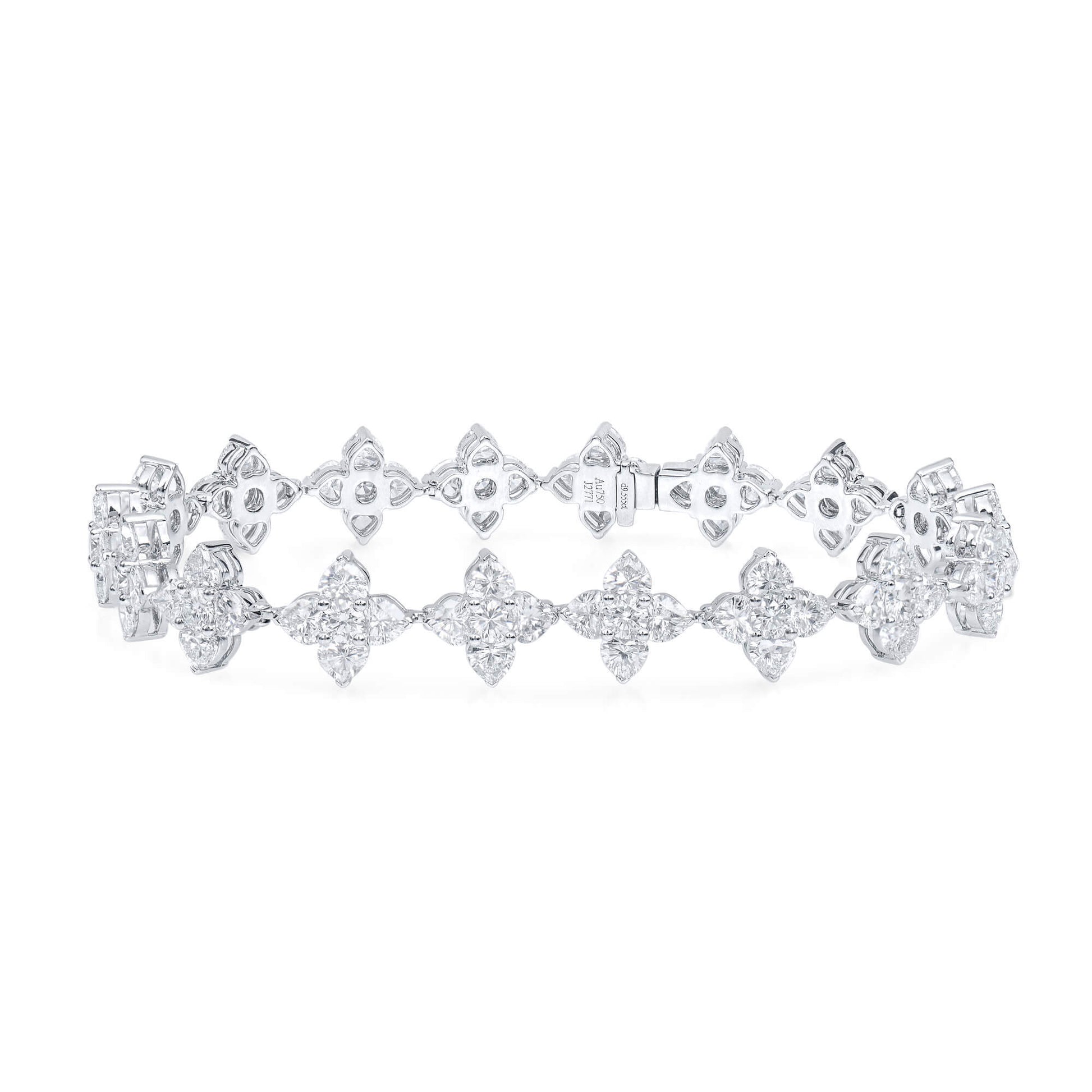 Natural Diamond Bracelet, 18K White Gold, Heart Shape, 9.56 Ct. TW