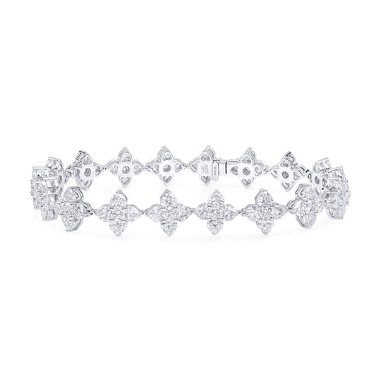 Natural Diamond Bracelet, 18K White Gold, Heart Shape, 9.56 Ct. TW