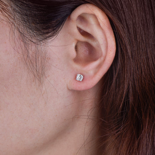 Natural Diamond Stud Earrings, 18K White Gold, Asscher Shape, 1.00 Ct. TW