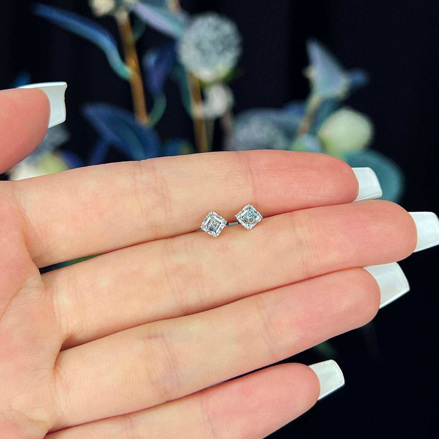 Natural Diamond Stud Earrings, 18K White Gold, Asscher Shape, 1.00 Ct. TW