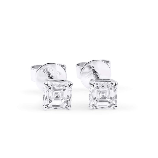 Natural Diamond Stud Earrings, 18K White Gold, Asscher Shape, 1.00 Ct. TW