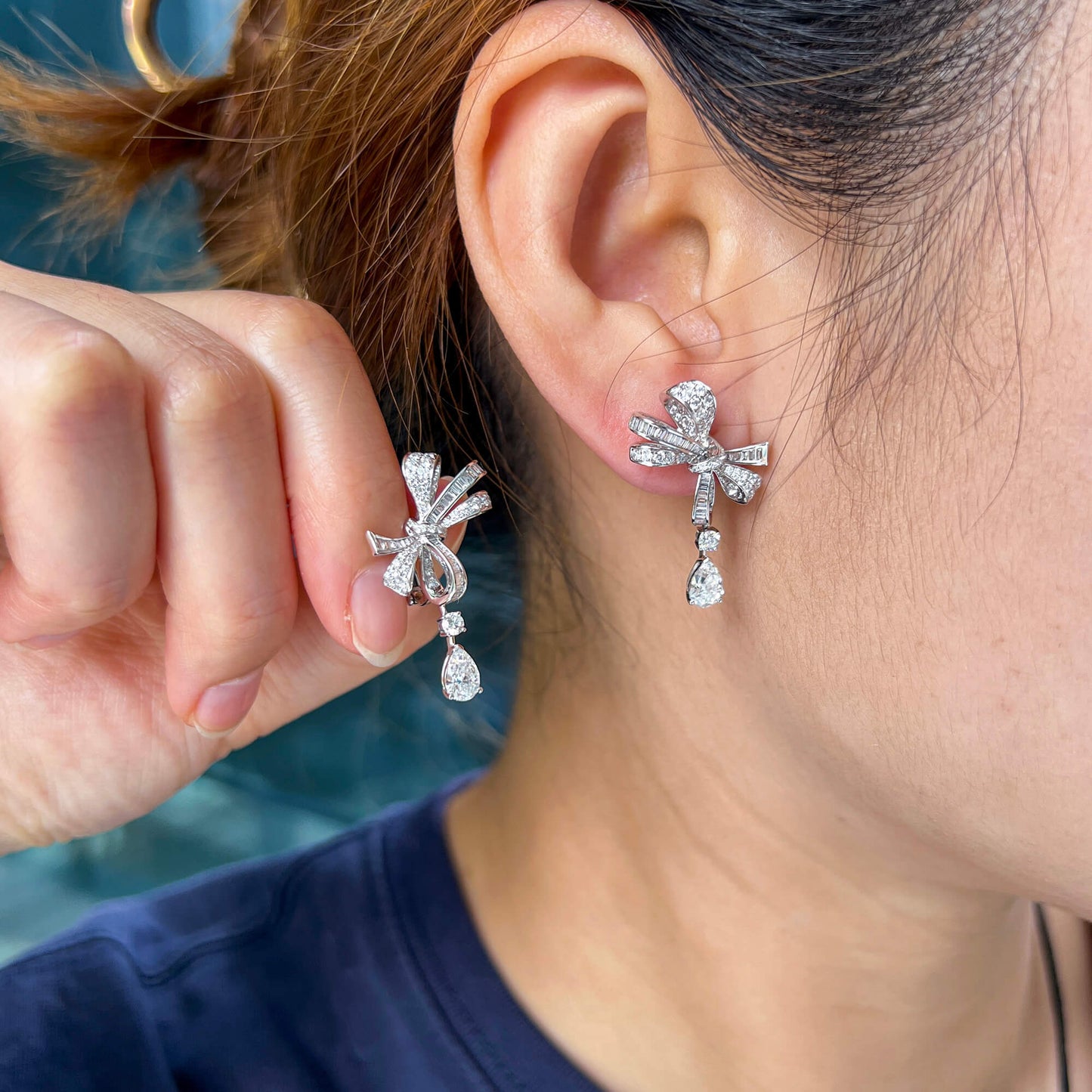 Natural Diamond Bow Drop Earrings, 2.36 Ct. TW, GIA Certified