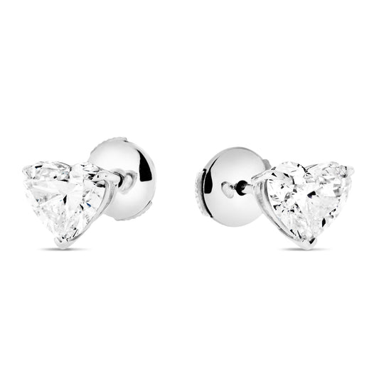 White Diamond Earrings, 3.00 Ct. TW, Heart Shape, GIA Certified