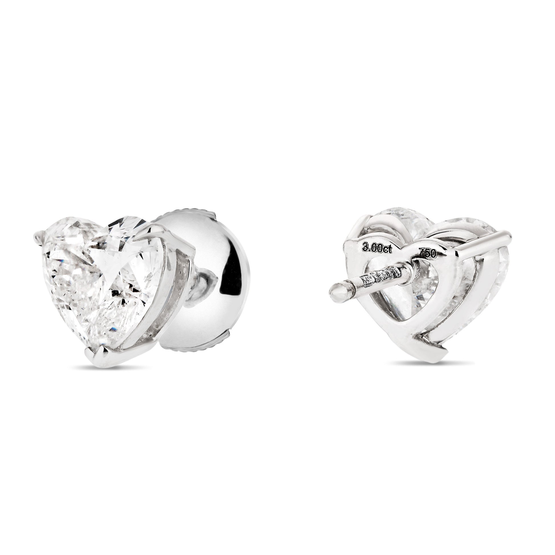 White Diamond Earrings, 3.00 Ct. TW, Heart Shape, GIA Certified