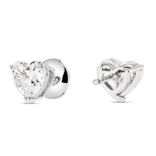 White Diamond Earrings, 3.00 Ct. TW, Heart Shape, GIA Certified
