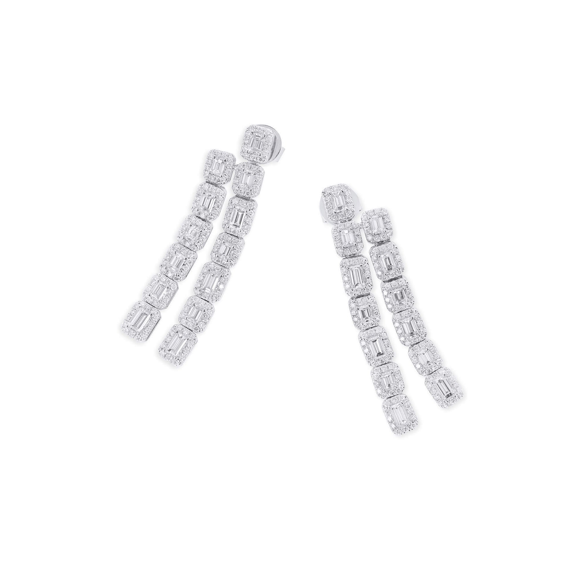 White Diamond Earrings, 3.25 Ct. TW, Baguette shape