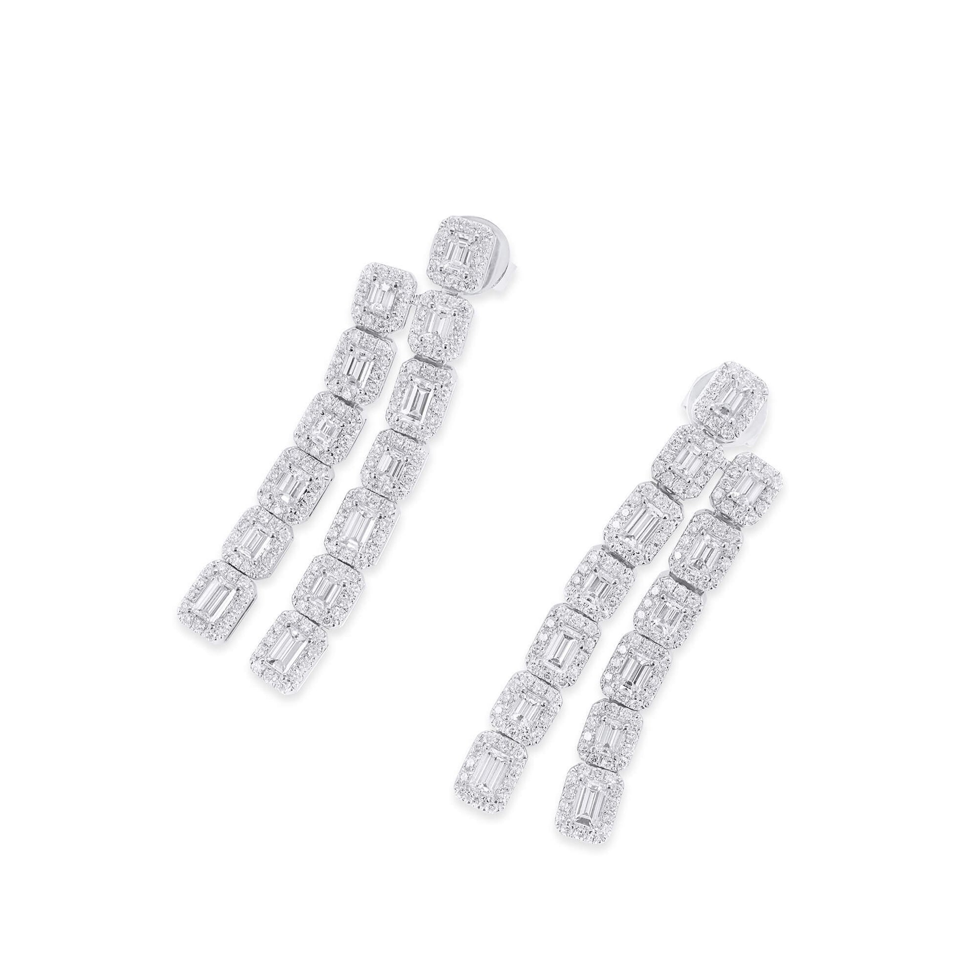 White Diamond Earrings, 3.25 Ct. TW, Baguette shape