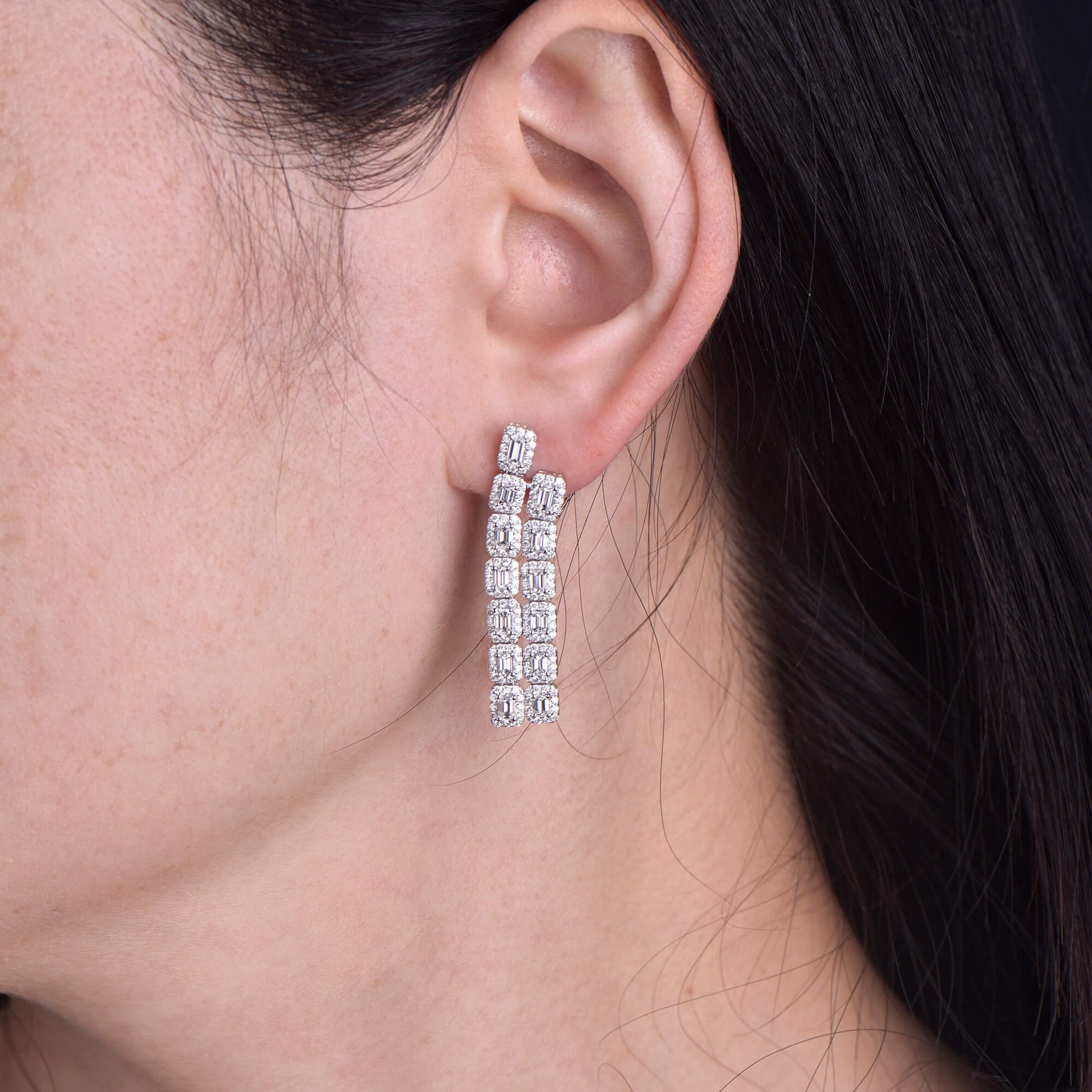 White Diamond Earrings, 3.25 Ct. TW, Baguette shape