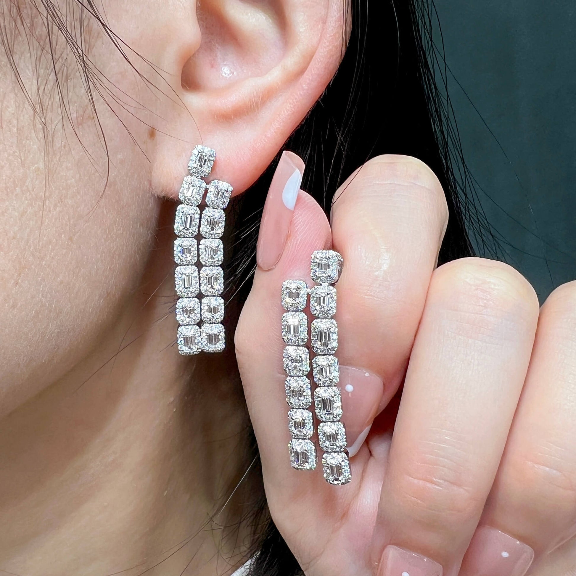 White Diamond Earrings, 3.25 Ct. TW, Baguette shape