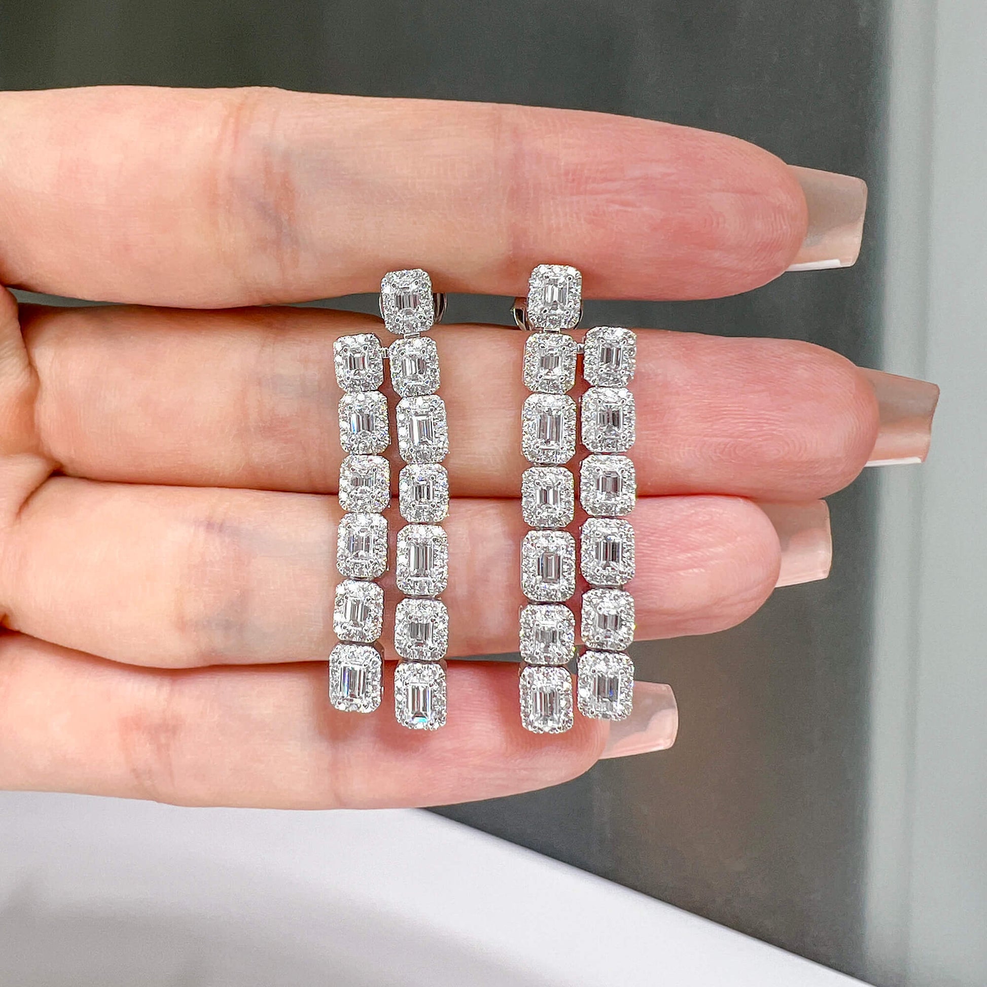 White Diamond Earrings, 3.25 Ct. TW, Baguette shape