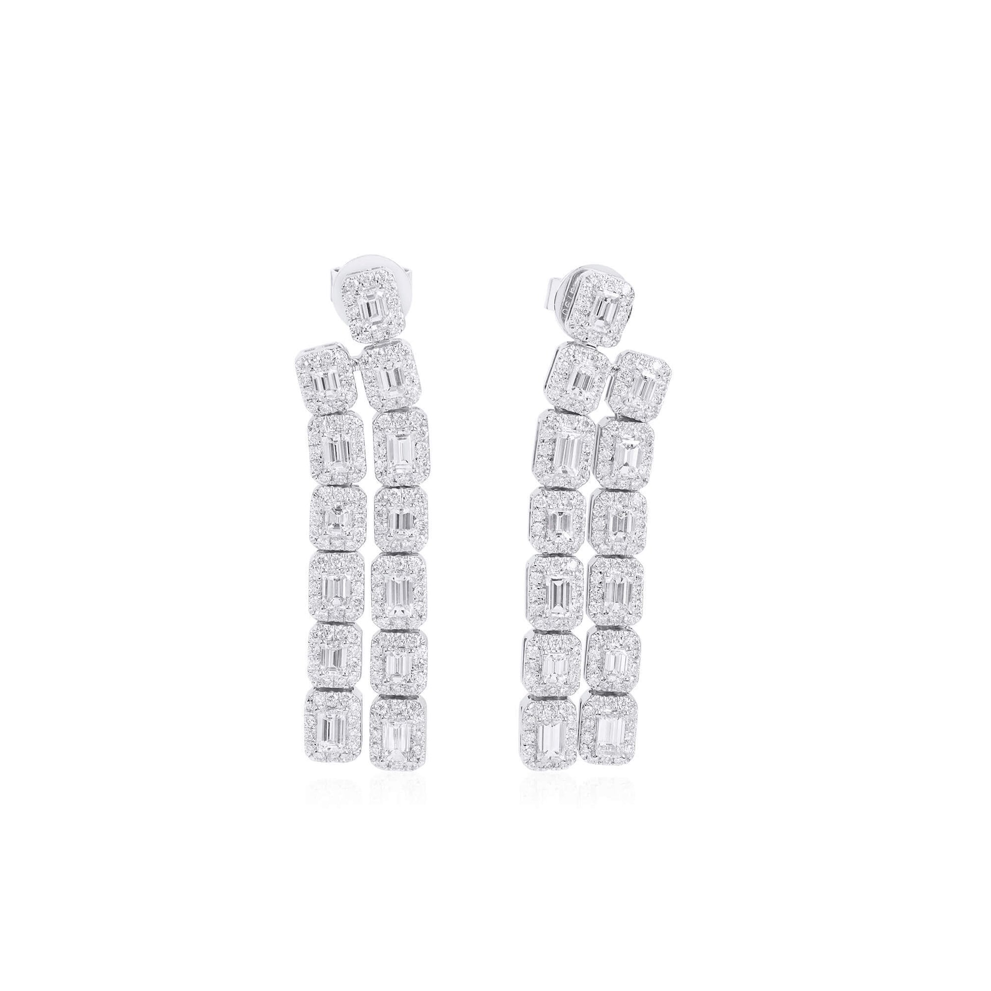 White Diamond Earrings, 3.25 Ct. TW, Baguette shape