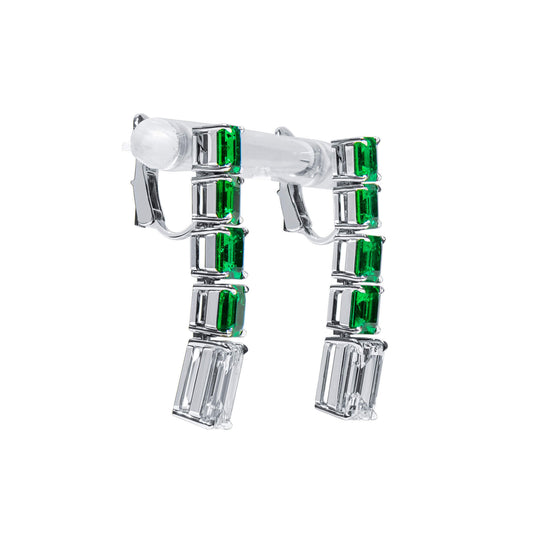 Natural Diamond & Emerald Drop Earrings, 18K White Gold, Emerald Shape, 8.04 Ct. TW