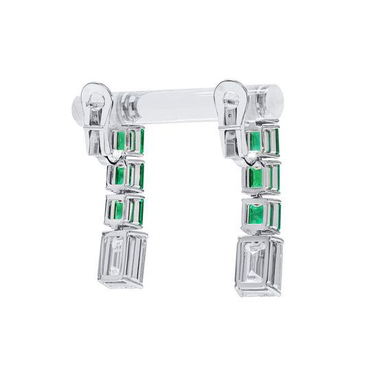 Natural Diamond & Emerald Drop Earrings, 18K White Gold, Emerald Shape, 8.04 Ct. TW