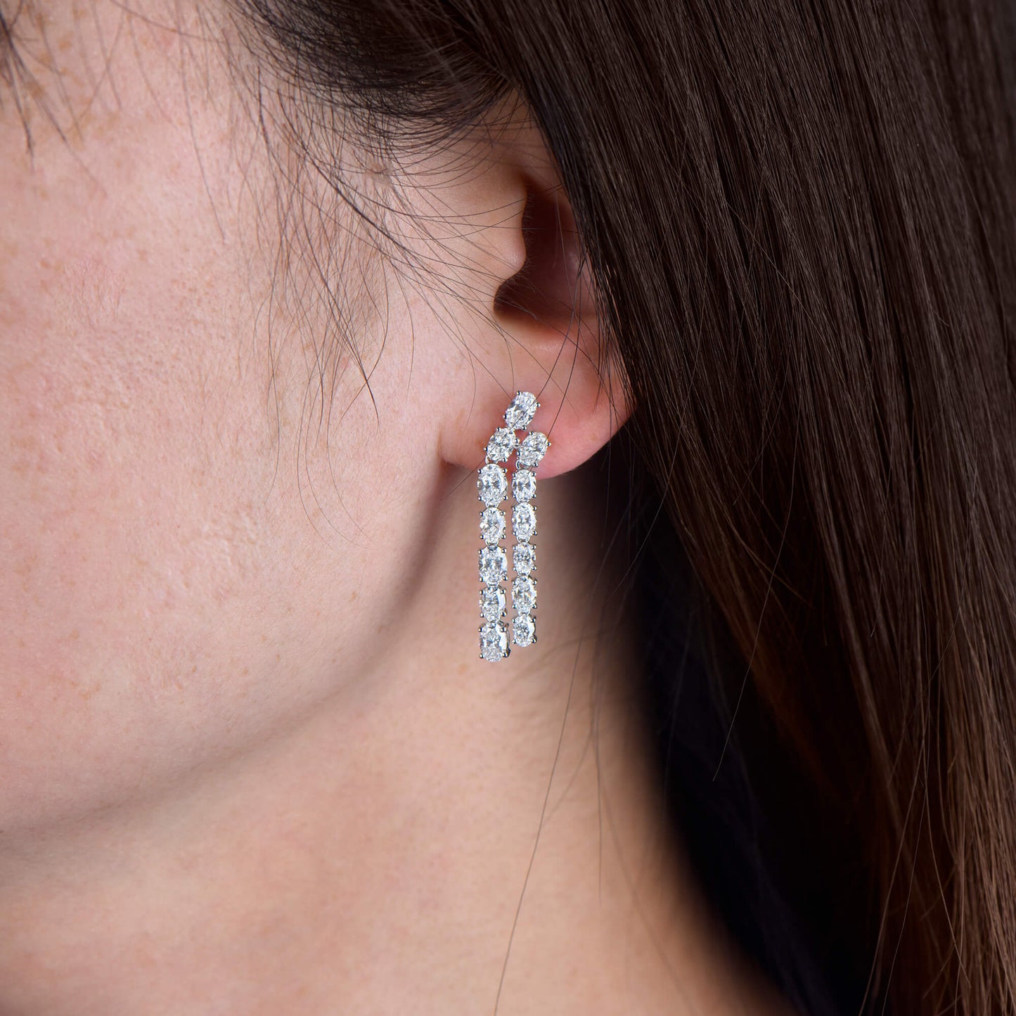 White Diamond Earrings, 5.18 Ct. TW, Oval shape