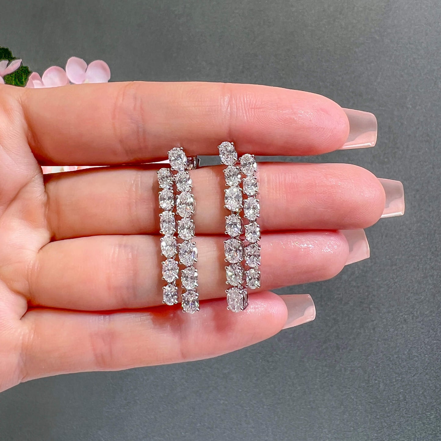 White Diamond Earrings, 5.18 Ct. TW, Oval shape