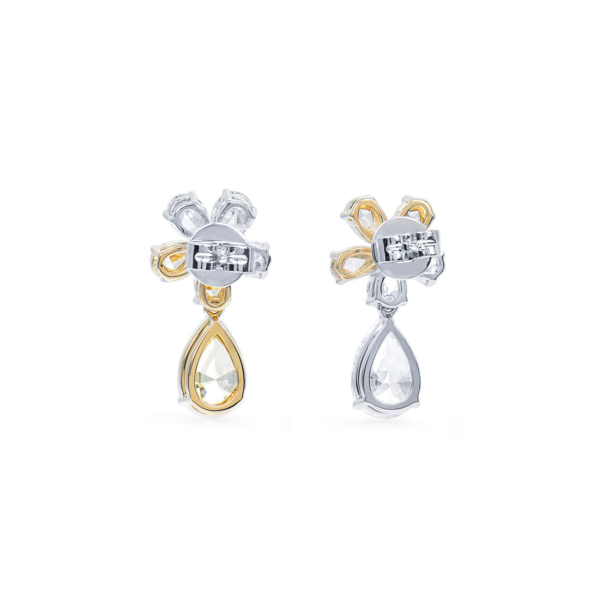 Natural Yellow and White Diamond Drop Earrings,  18K White & Yellow Gold, Pear Shape, 5.72 Ct. TW