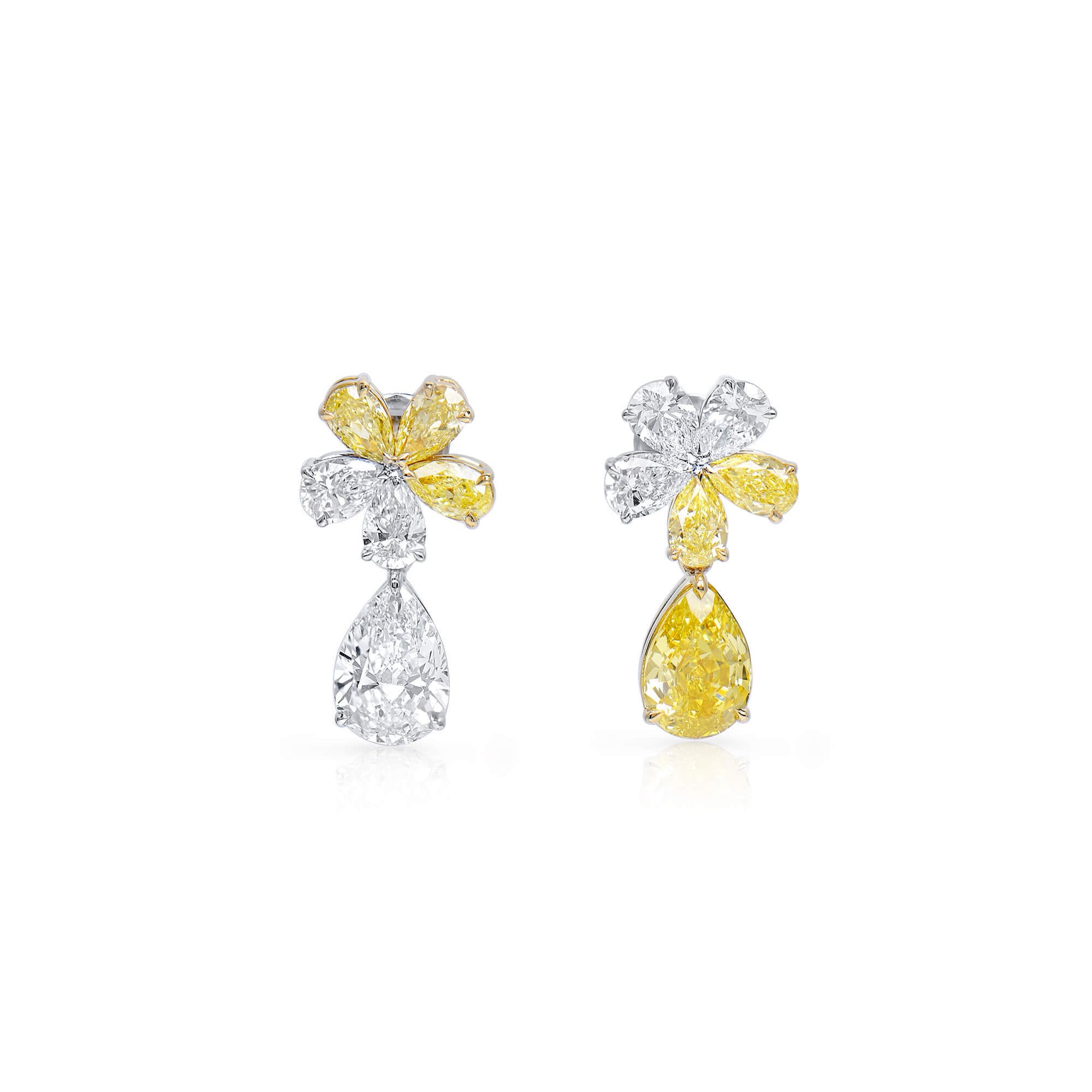 Natural Yellow and White Diamond Drop Earrings,  18K White & Yellow Gold, Pear Shape, 5.72 Ct. TW