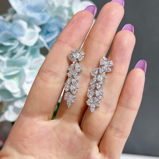 Natural Diamond Drop Earrings, 18K White Gold, Pear Shape, 6.28 Ct. TW