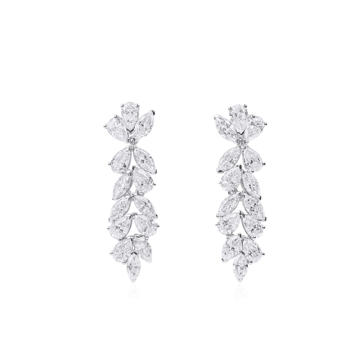 Natural Diamond Drop Earrings, 18K White Gold, Pear Shape, 6.28 Ct. TW