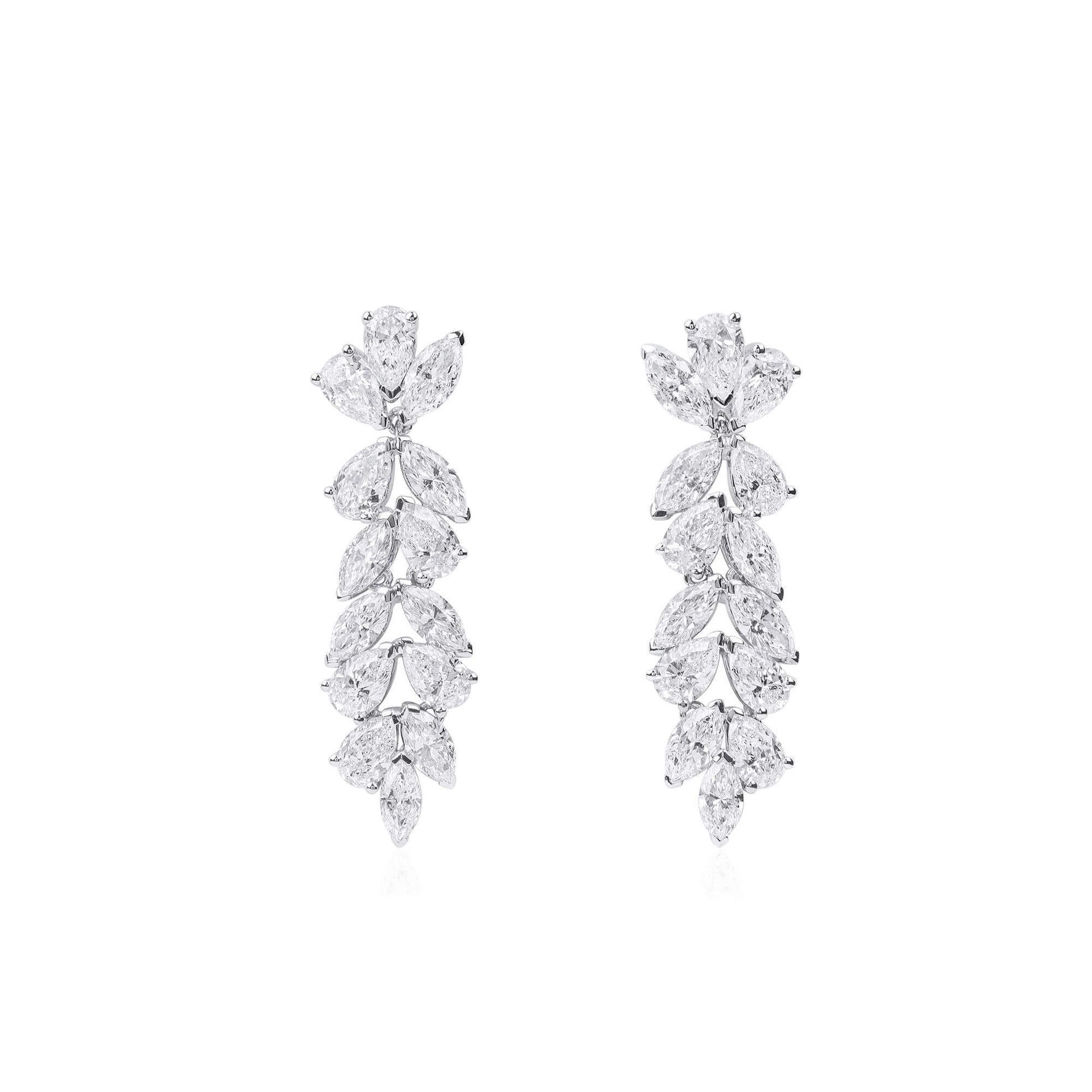 Natural Diamond Drop Earrings, 18K White Gold, Pear Shape, 6.28 Ct. TW