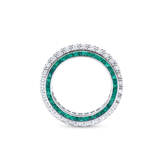 White Diamond & Emerald Eternity Band Ring, 3.03 Ct. (5.37 Ct. TW), Emerald Shape