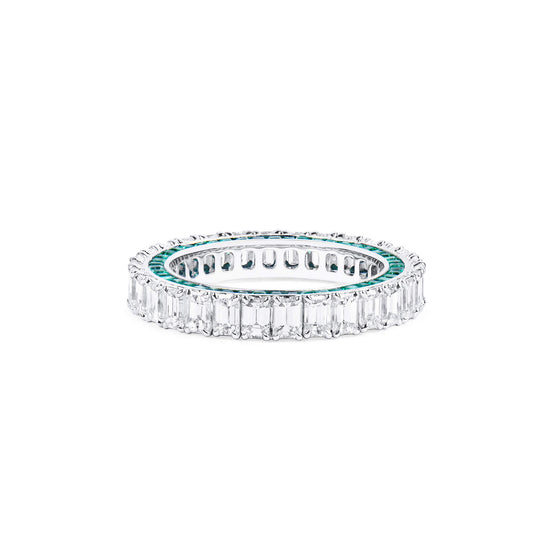 White Diamond & Emerald Eternity Band Ring, 3.03 Ct. (5.37 Ct. TW), Emerald Shape