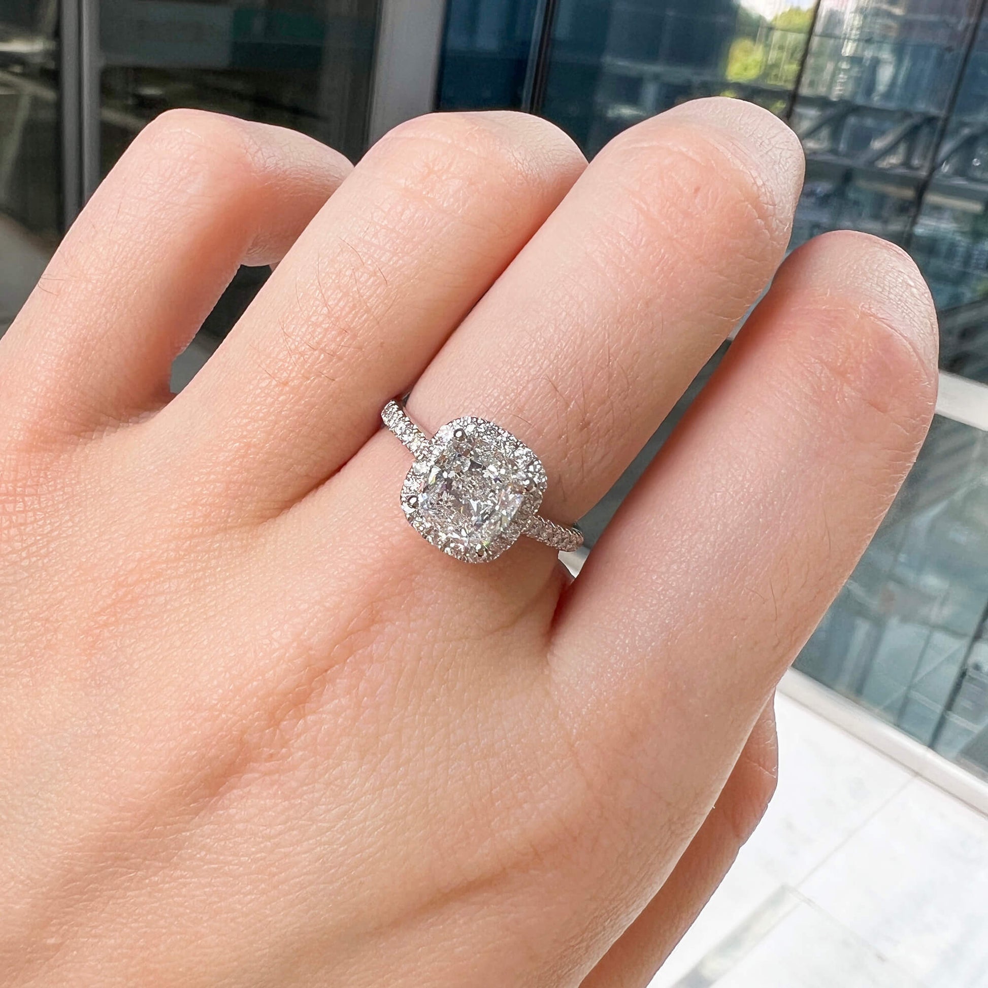 White Diamond Ring, 2.32 Ct. TW, Cushion Shape, GIA Certified