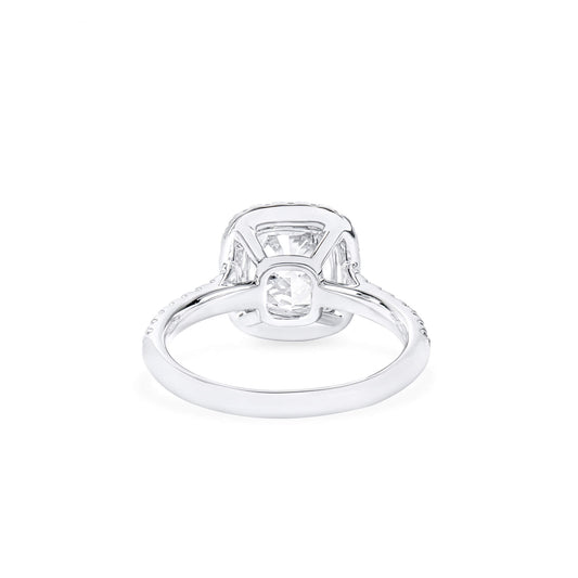 Natural Diamond Halo Ring, 18K White Gold, Cushion Shape, 2.45 Ct. TW