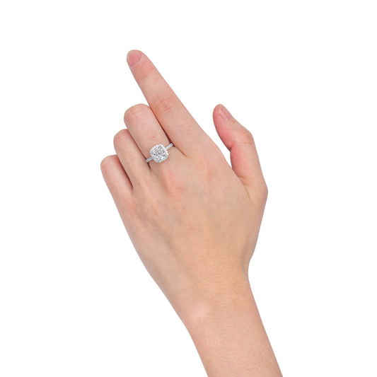 Natural Diamond Halo Ring, 18K White Gold, Cushion Shape, 2.45 Ct. TW