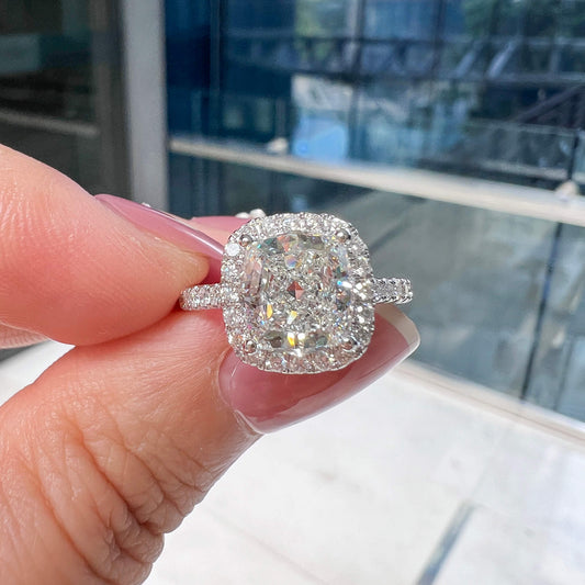 Natural Diamond Halo Ring, 18K White Gold, Cushion Shape, 2.45 Ct. TW