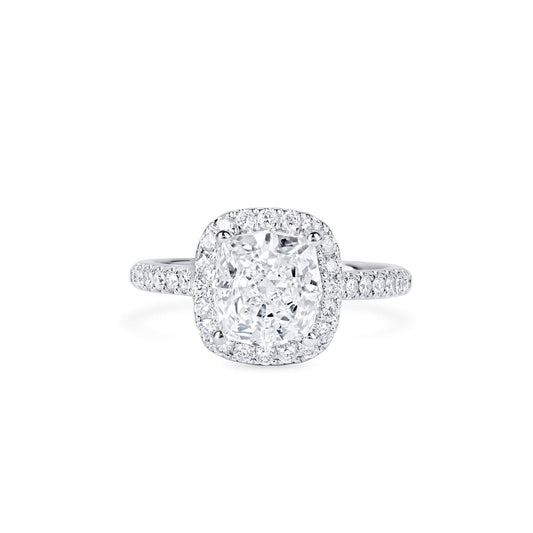 Natural Diamond Halo Ring, 18K White Gold, Cushion Shape, 2.45 Ct. TW