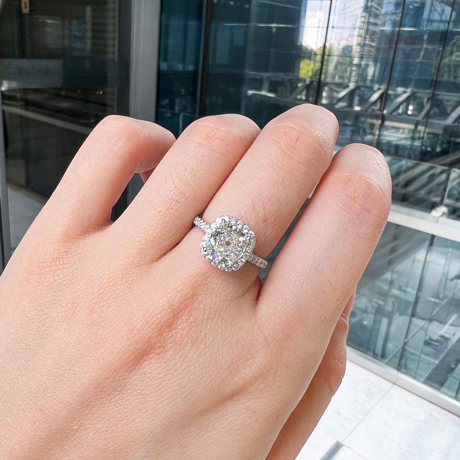 White Diamond Ring, 2.45 Ct. TW, Cushion Shape, GIA Certified