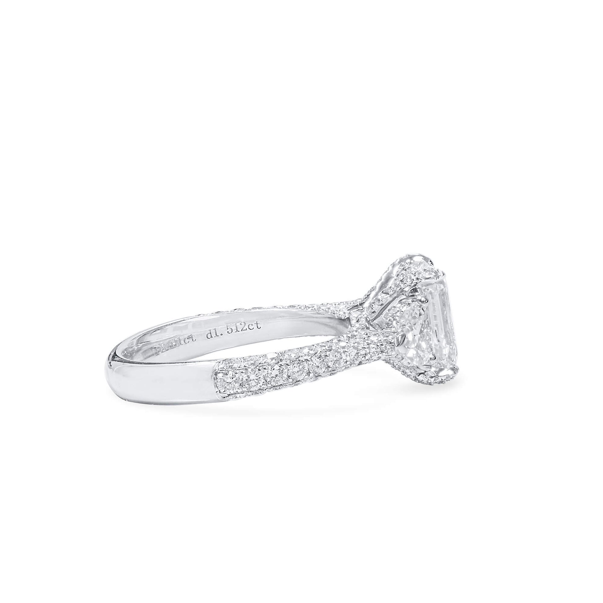 White Diamond Ring, 3.52 Ct. TW, Emerald Shape, GIA Certified