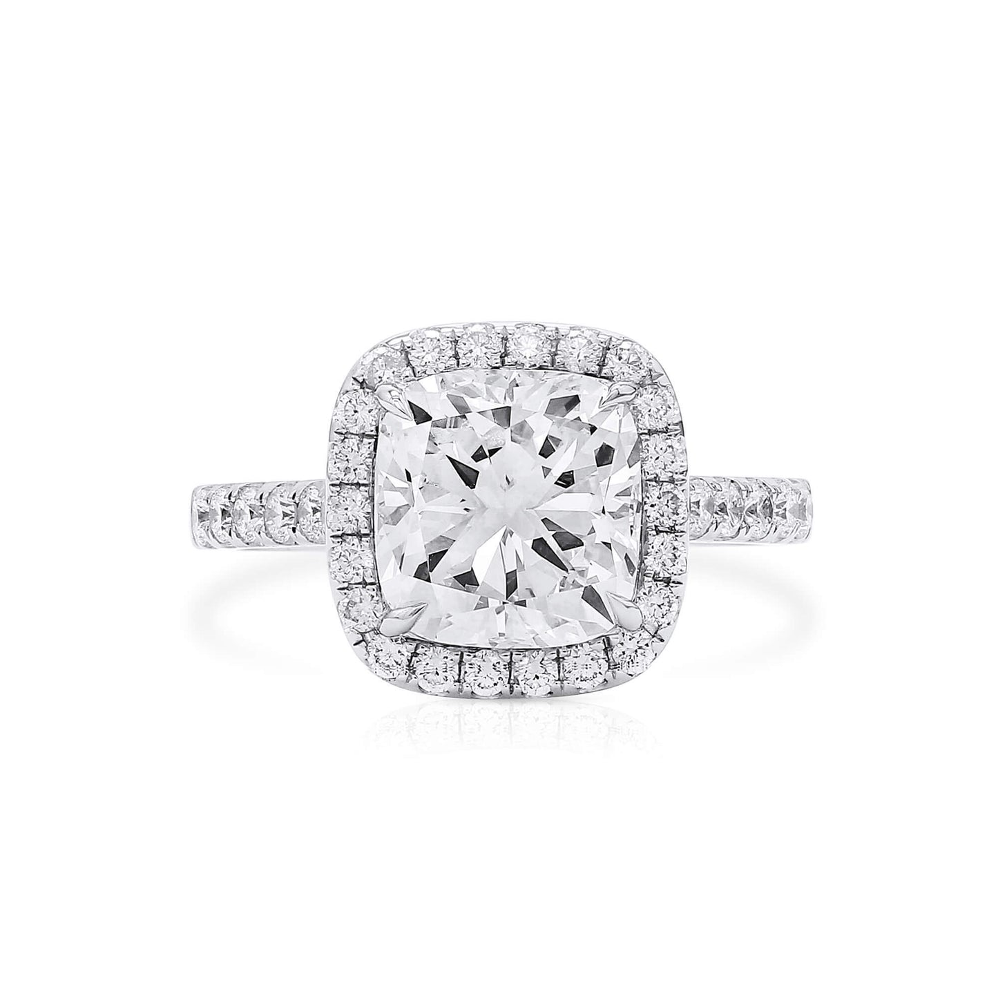 Natural Diamond Halo Ring, 18K White Gold, Cushion Shape, 3.64 Ct. TW