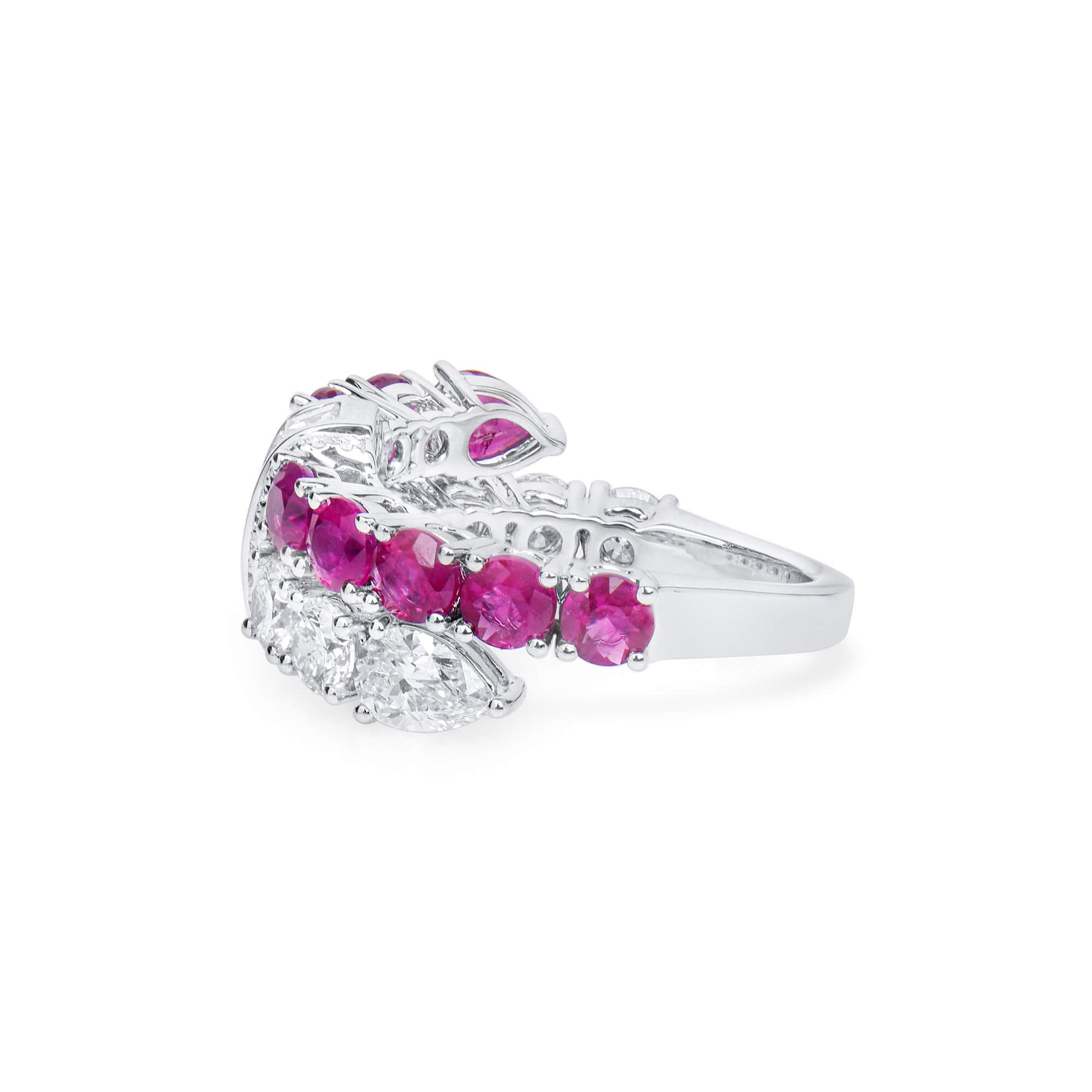 Natural Diamond & Ruby Half Eternity Ring, 18K White Gold, 3.76 Ct. TW