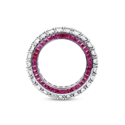 White Diamond & Ruby Eternity Band Ring, 6.74 Ct. (8.86 Ct. TW), Emerald Shape