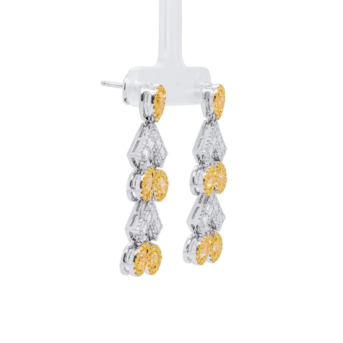 Yellow and White Diamond Earrings, 2.74 Ct. (4.58 Ct. TW), Multishape